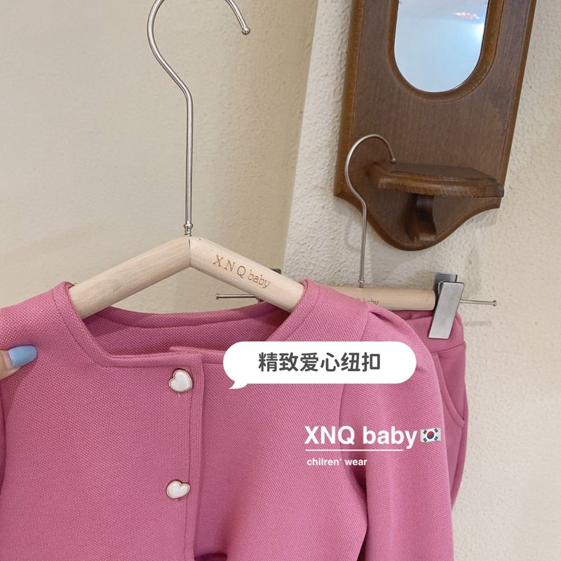 韩版童装女童秋装时髦洋气套装儿童纯色两件套宝宝小香风外套长裤
