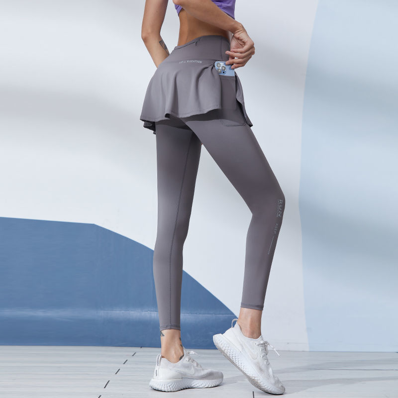 范斯蒂克健身裤女高腰提臀假两件跑步综训练运动速干紧身瑜伽长裤