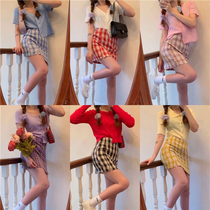 Plaid Skirt Summer 2022 New Skirt High Waist Retro Skirt Half Skirt Women's Slim Versatile A-Line Skirt Short Skirt