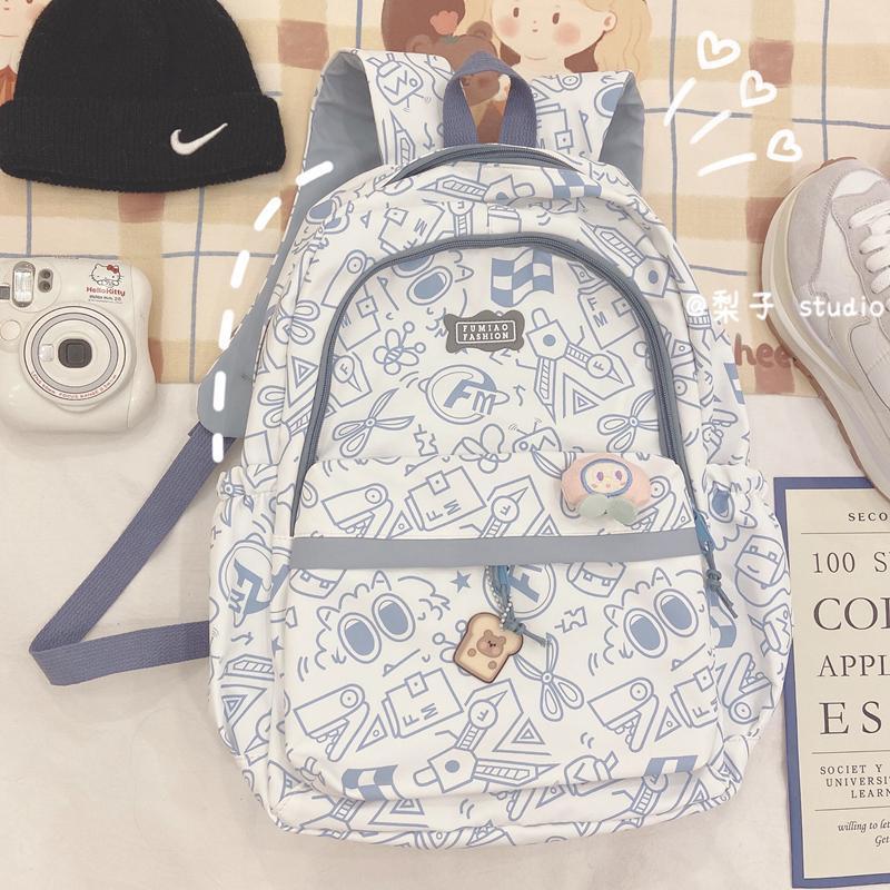 Japanese schoolbag female ins style niche Harajuku graffiti design backpack junior high school college students large capacity backpack