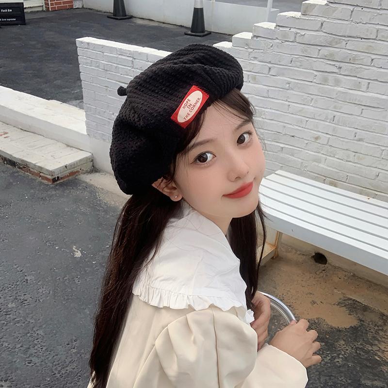 Korean niche labeling beret hat women's spring and autumn shopping show face small net red style all-match painter hat beret hat