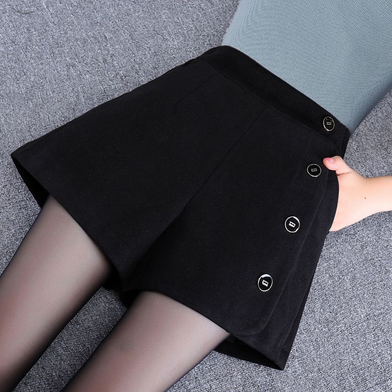 High waist fat mm wide-leg shorts women's autumn and winter new Korean version loose middle-aged mother 300 catties large size woolen boots pants