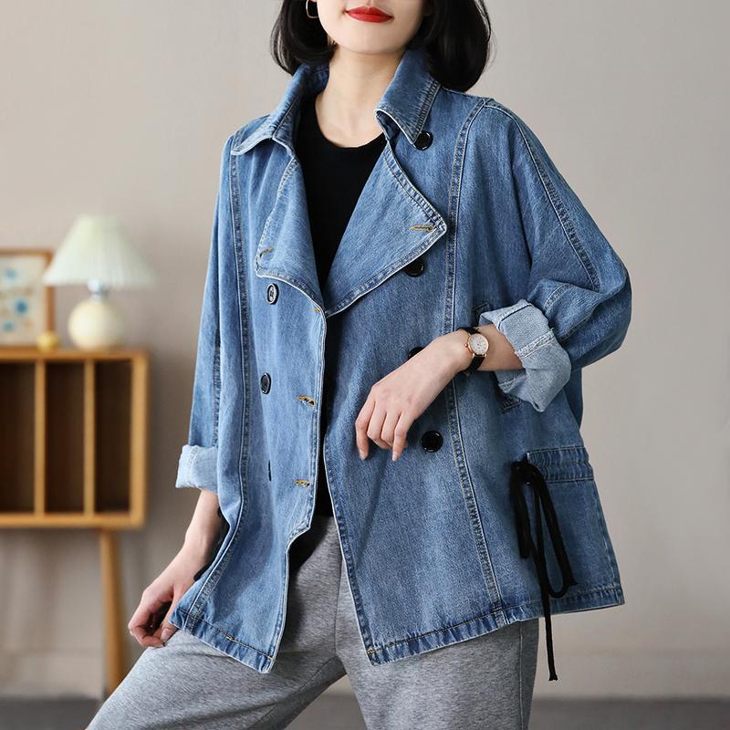 Picking up the leak! Foreign trade export counter cut label big brand denim jacket women's double-breasted casual long-sleeved jacket women