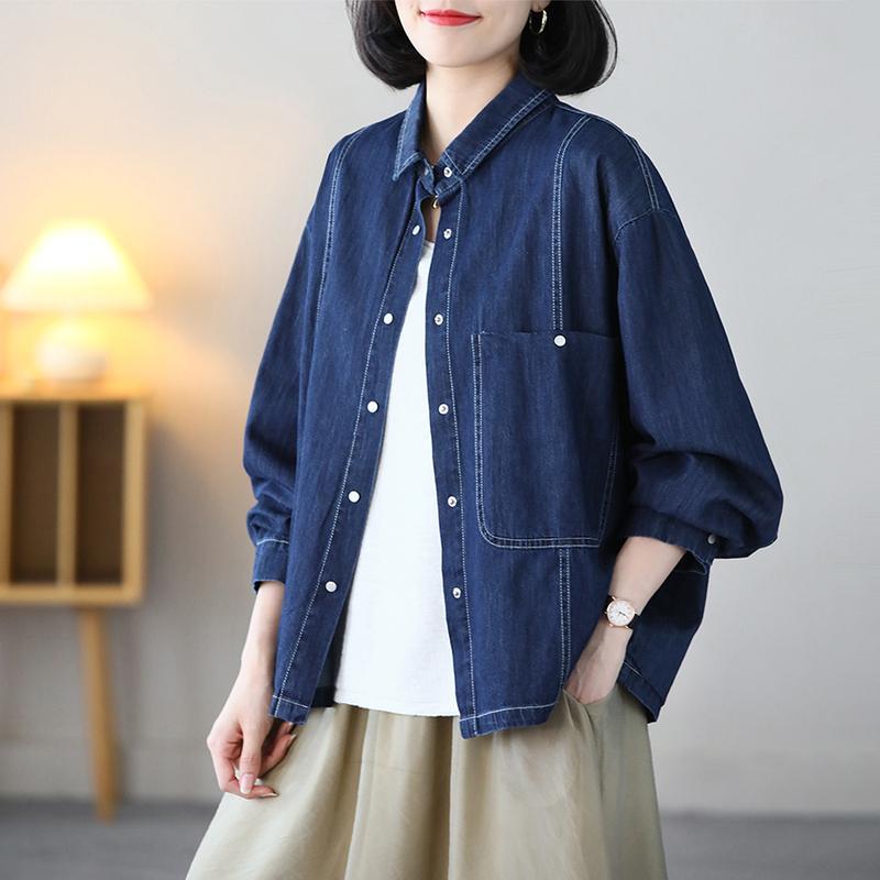 Picking up the leak~ The counter withdraws the cut label big-name denim jacket feminine all-match loose slim long-sleeved shirt