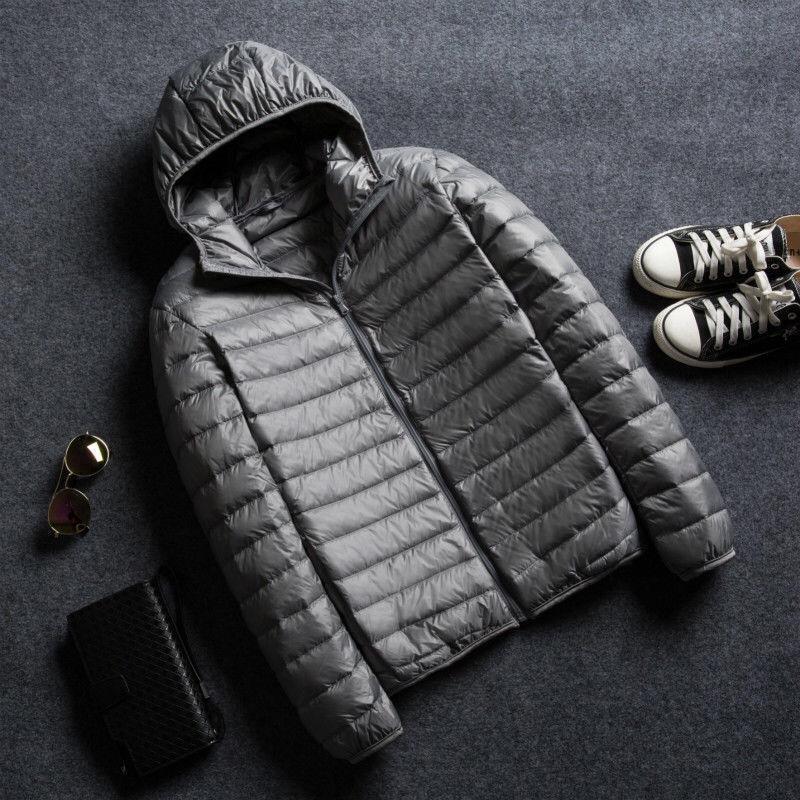 Anti-season clearance spring and autumn lightweight down padded jacket men's stand-up collar hooded short ultra-thin middle-aged and elderly large-size coat