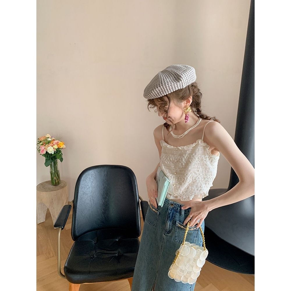 Pure desire French style small lace camisole women's outerwear trend foreign style autumn bottoming sleeveless tube top short top