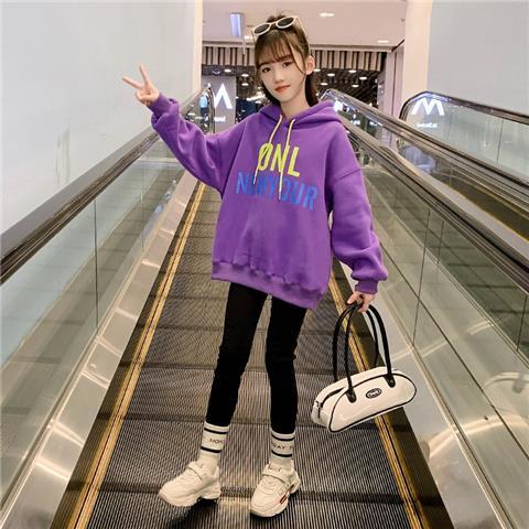 Girls' sweater spring and autumn style 2022 new big children's fashionable western style autumn clothes girls hooded tops children's hot style trend
