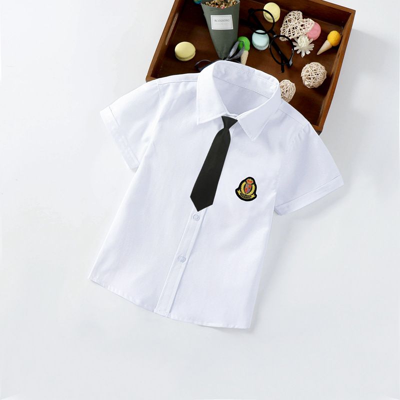 Children's white shirt short-sleeved summer cotton little boy white half-sleeved thin top female student campus school uniform performance clothing
