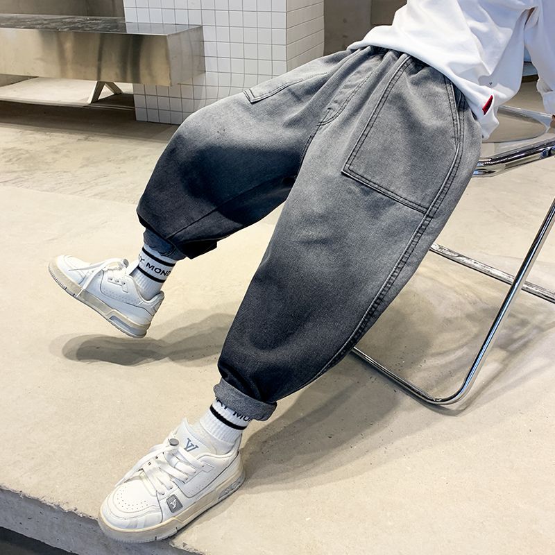 男童春裝褲子外穿牛仔褲寬鬆帥氣潮牌春秋季兒童裝2023新款大男孩