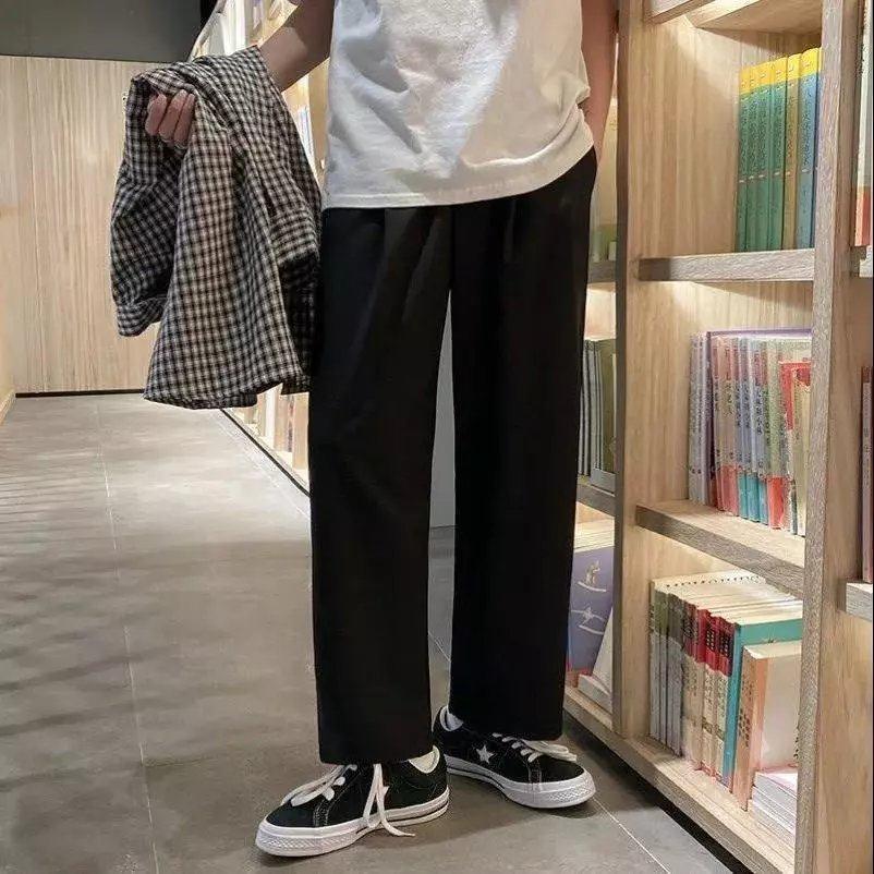 Pants men's  spring and autumn new trendy brand all-match wide-leg pants for boys straight loose casual nine-point pants for men