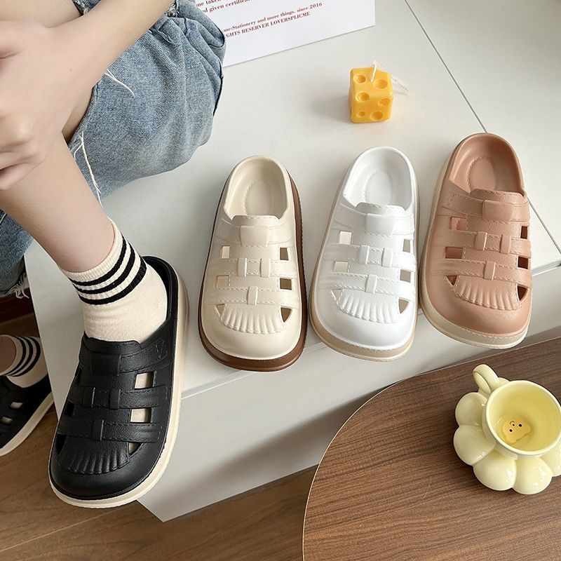 Baotou sandals and slippers women's summer fashion all-match girls' heart student net red thick bottom stepping on shit feeling non-slip loafers