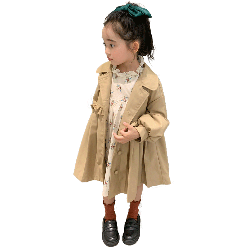 女童风衣2022秋季新款儿童时髦中长款外套宝宝韩版洋气蝴蝶结上衣