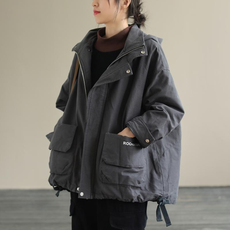 Foreign trade French single women's clothing brand cutting standard thickened hooded cotton clothing women's loose large size tooling cotton jacket
