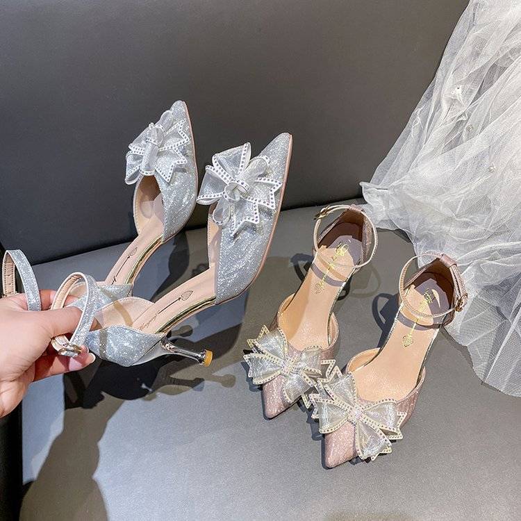 紅色法式婚鞋2022年新款夏季中式秀禾服結婚新娘鞋子珍珠高跟鞋女