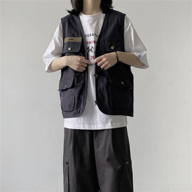 Japanese retro tooling vest jacket men's autumn functional wind pocket all-match vest vest sleeveless top ins