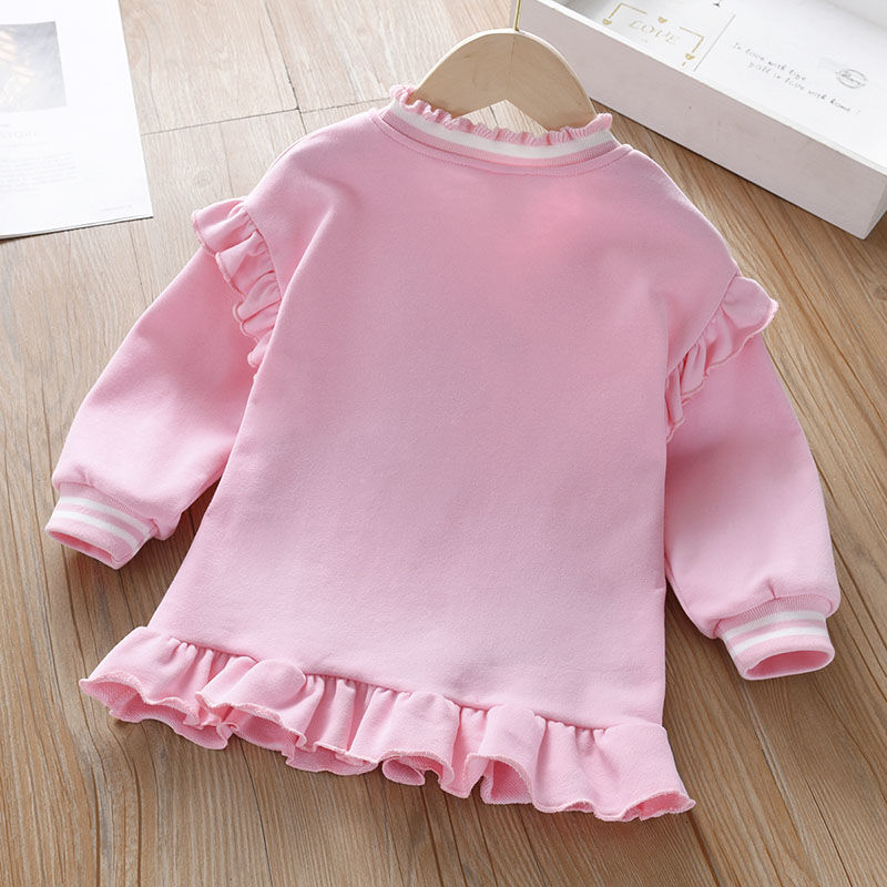 Girls sweater spring and autumn new small and medium children's clothing autumn lace round neck long-sleeved top children's splicing foreign style