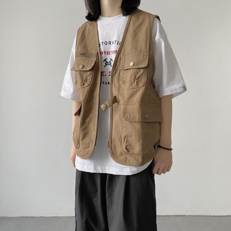 Japanese retro tooling vest jacket men's autumn functional wind pocket all-match vest vest sleeveless top ins