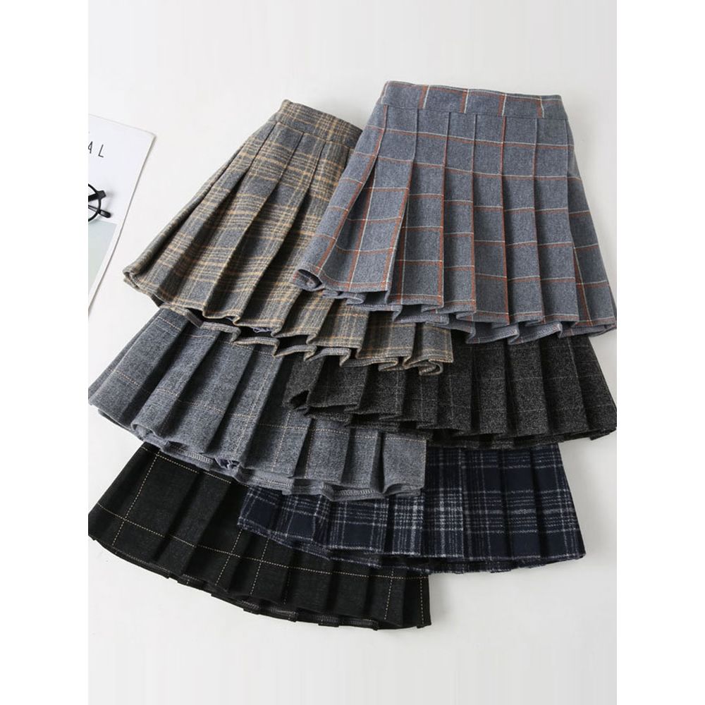 Girls' skirts, spring and autumn style, preppy style pleated skirts, new Korean version, medium and large children's clothing, woolen plaid skirts