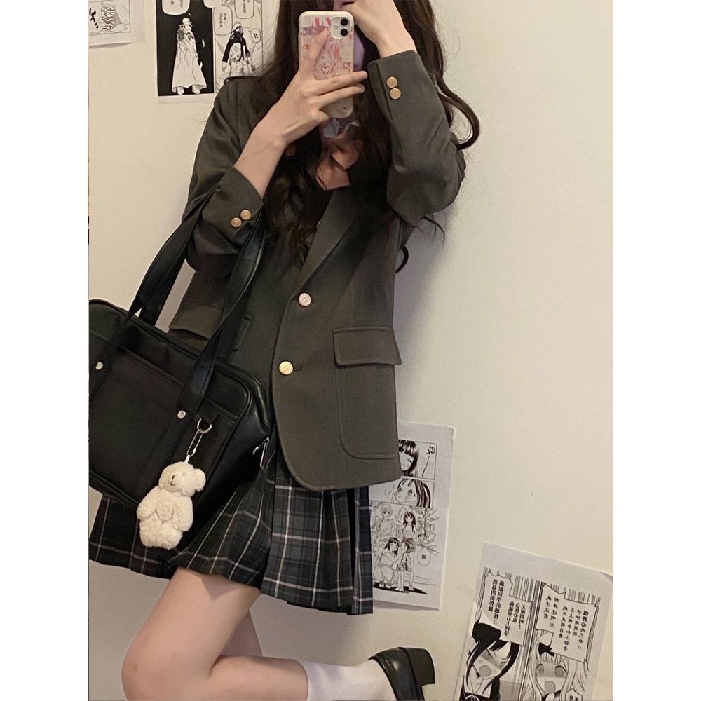 Three-piece suit/one-piece autumn and winter a complete set of college style wear with tea-style suit jacket with shirt and pleated skirt