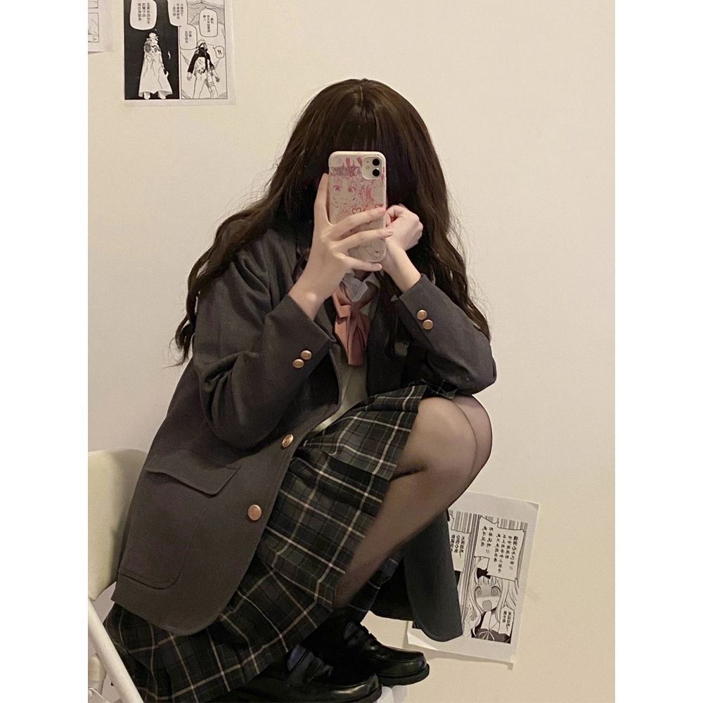 Three-piece suit/one-piece autumn and winter a complete set of college style wear with tea-style suit jacket with shirt and pleated skirt