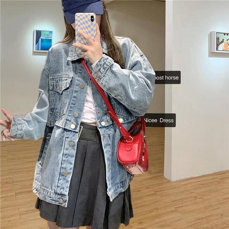 2022 spring and autumn new all-match loose denim jacket lazy style stitching two-wear long-sleeved denim jacket women