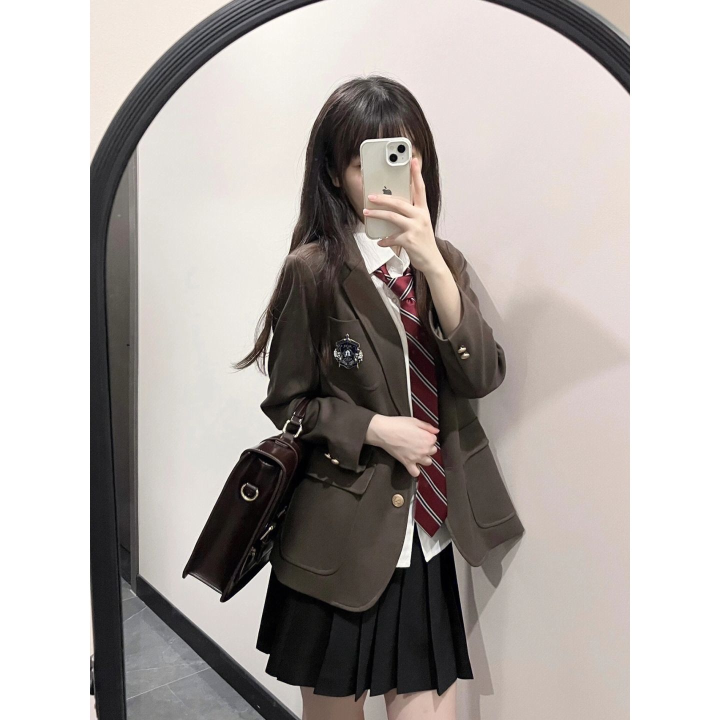 Three-piece suit/one-piece autumn and winter preppy style a complete set of JK suit jacket women's shirt pleated skirt