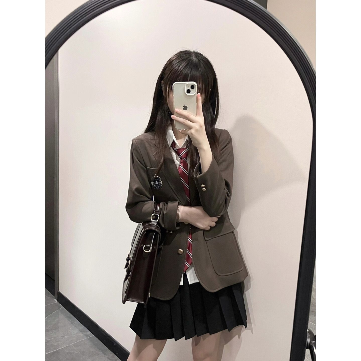 Three-piece suit/one-piece autumn and winter preppy style a complete set of JK suit jacket women's shirt pleated skirt