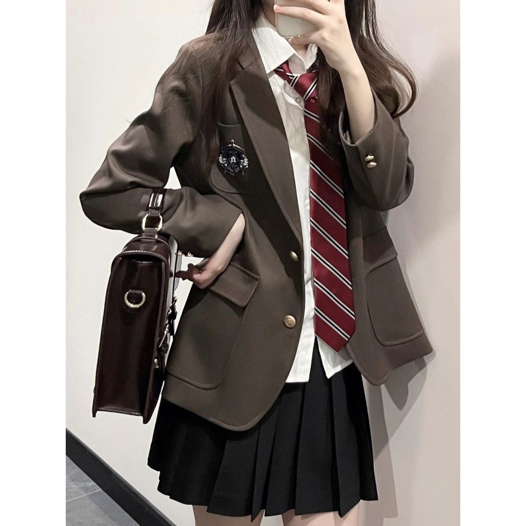 Three-piece suit/one-piece autumn and winter preppy style a complete set of JK suit jacket women's shirt pleated skirt