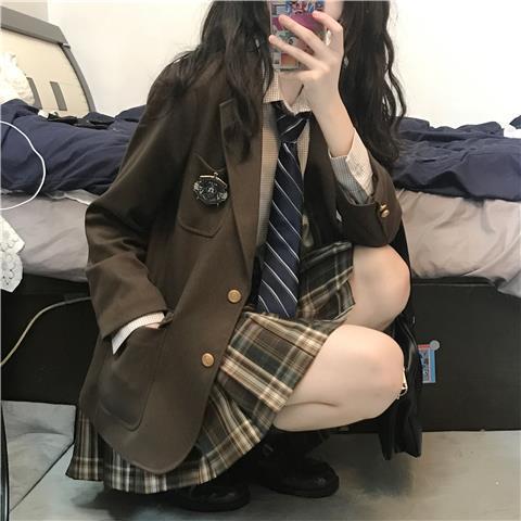 Autumn college style JK uniform suit skirt all-match tea suit jacket with shirt pleated skirt single/three-piece set