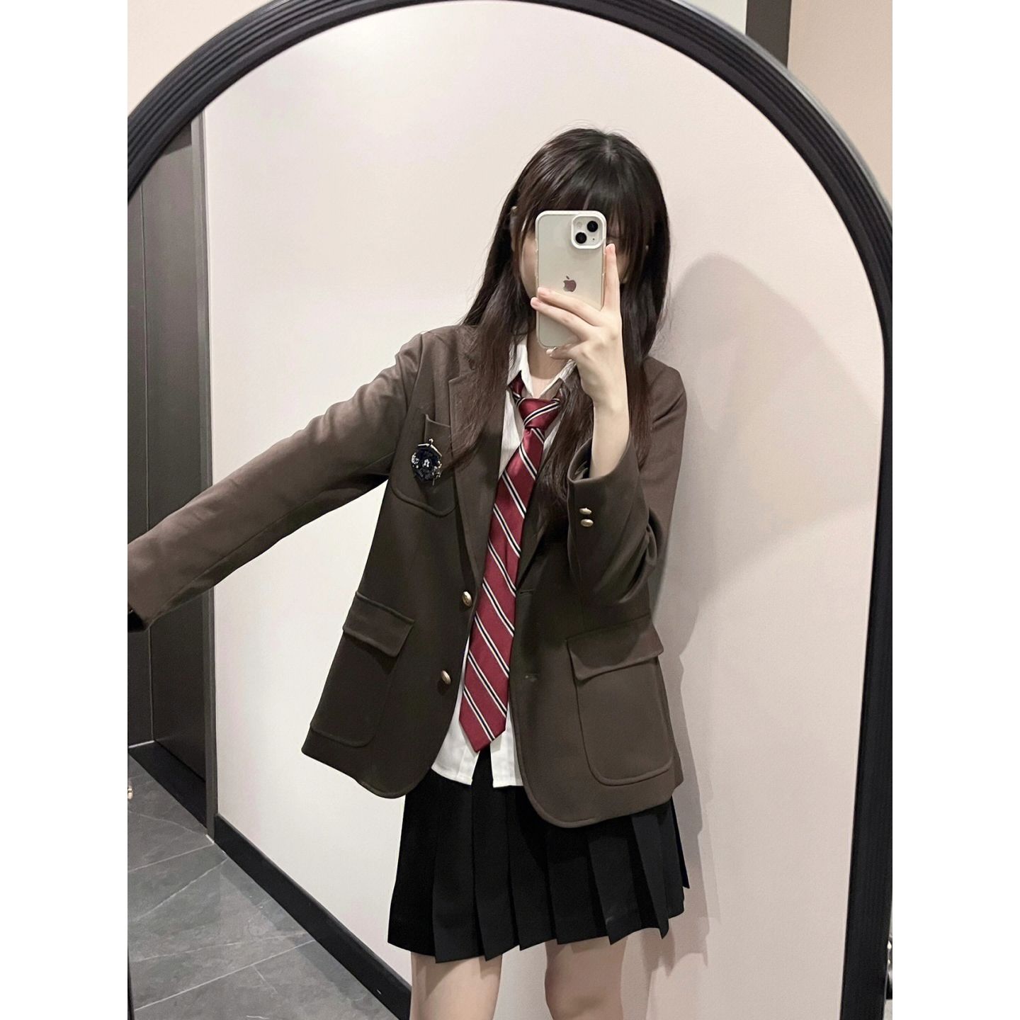 Three-piece suit/one-piece autumn and winter preppy style a complete set of JK suit jacket women's shirt pleated skirt