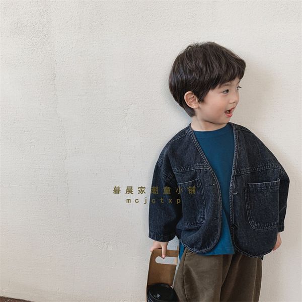 Children's new spring and autumn boys and girls all-match denim tops children's old retro jacket cardigan short jacket