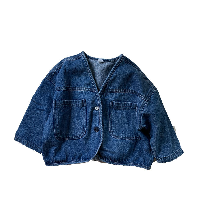 Children's new spring and autumn boys and girls all-match denim tops children's old retro jacket cardigan short jacket