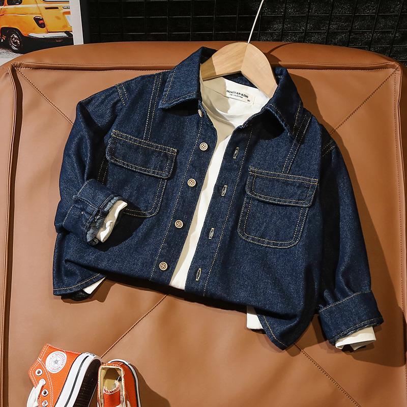 Boys' denim shirt spring and autumn thin section top children's shirt jacket handsome baby autumn clothing small and medium children's clothing tide