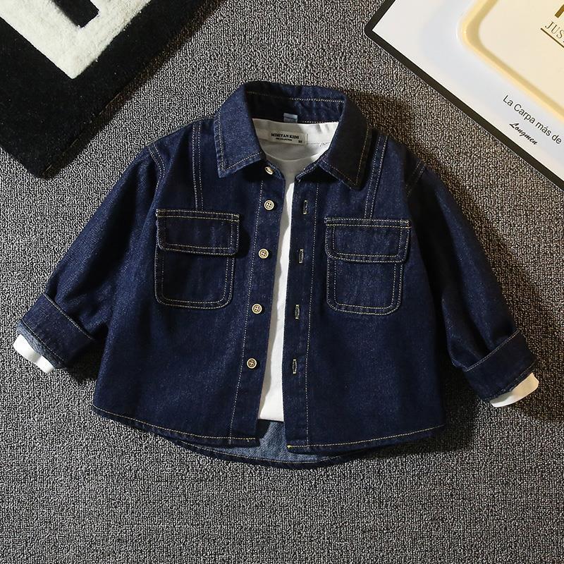 Boys' denim shirt spring and autumn thin section top children's shirt jacket handsome baby autumn clothing small and medium children's clothing tide