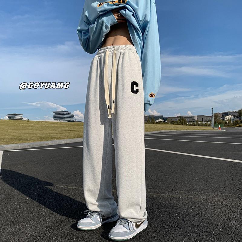 Letter embroidery pants men's autumn loose straight sports mopping pants ulzzang tide brand casual pants