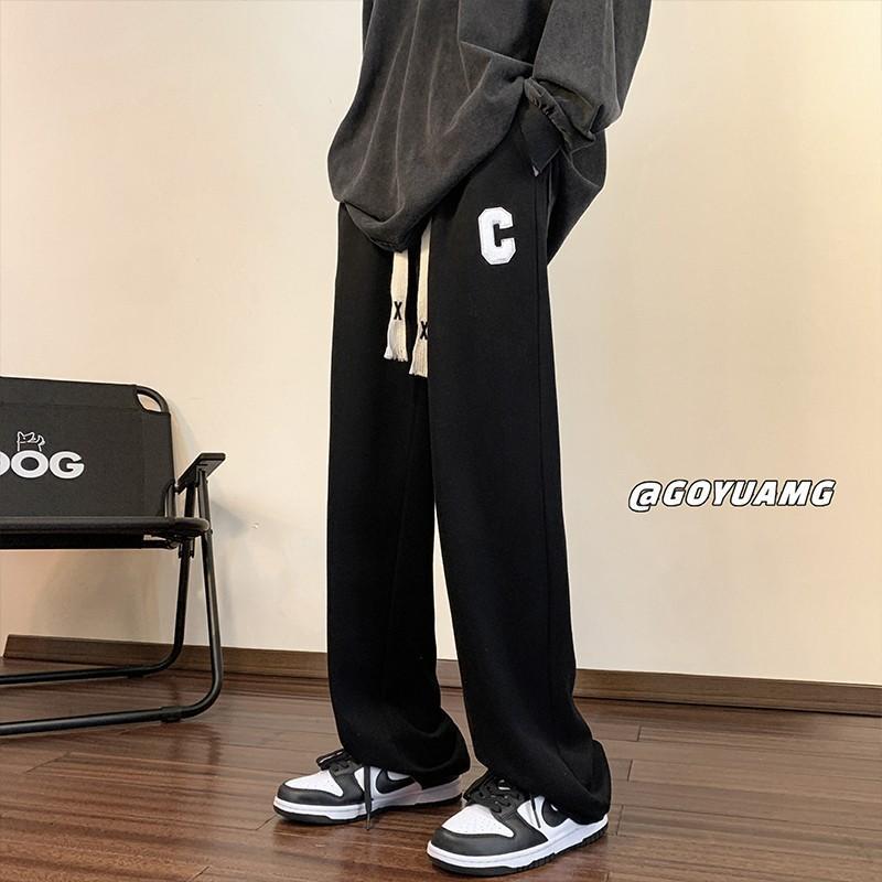 Letter embroidery pants men's autumn loose straight sports mopping pants ulzzang tide brand casual pants