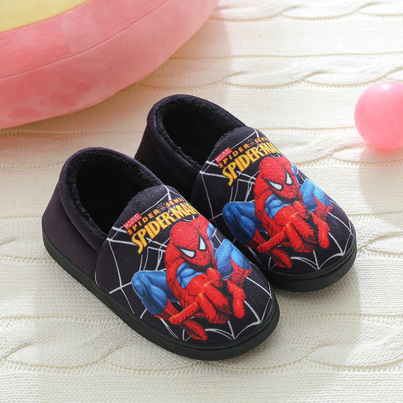 迪士尼蜘蛛侠儿童棉拖鞋男孩冬季保暖小孩居家室内中大童包跟棉鞋