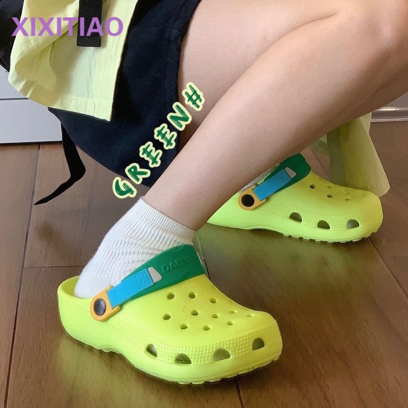 Thin strip eva thick bottom personality trendy brand color belt hole shoes couple fashion wear non-slip beach shoes female summer