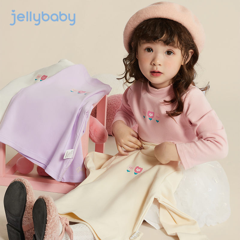 Jellybeby girls half-high collar bottoming shirt 3-5 years old baby autumn clothes baby tops children's long-sleeved t-shirts autumn and winter