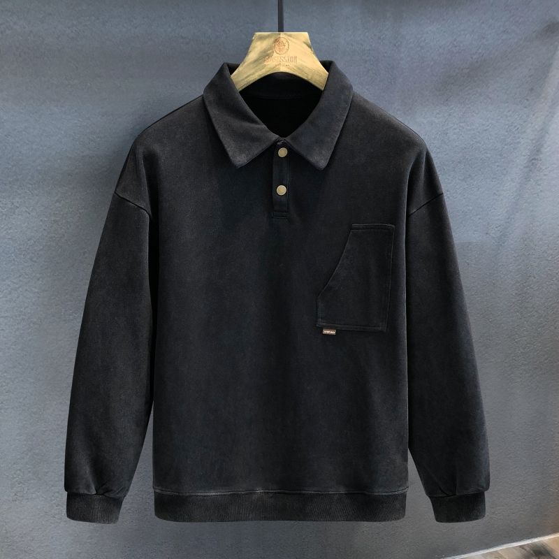 380g heavy sea island cotton American retro style polo collar sweater men's autumn trendy brand casual top men's clothing