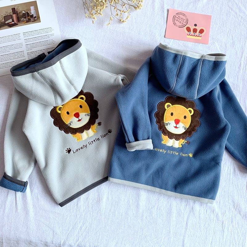2021 autumn and winter children's clothing boys polar fleece hooded jacket children's baby car windbreaker going out clothes tops