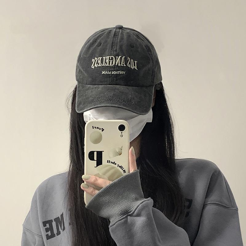 Ins retro gray baseball hat women's summer American style washed big head circumference tide all-match face small cap