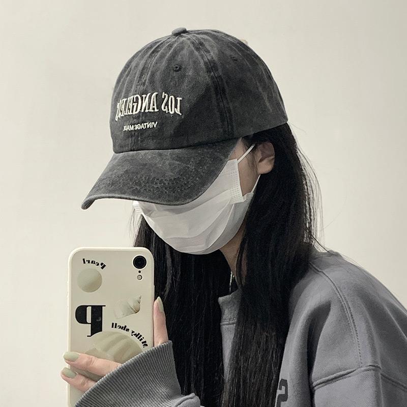 Ins retro gray baseball hat women's summer American style washed big head circumference tide all-match face small cap