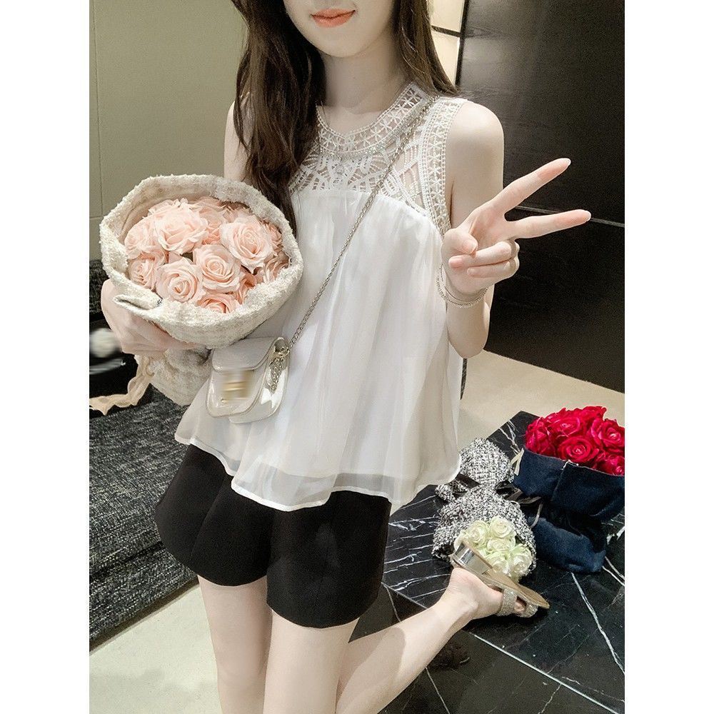 French sleeveless floor empty solid color shirt women's 2022 autumn new style foreign style design sense niche chic all-match tops