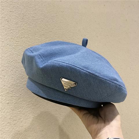Japanese triangle standard beret hat denim female niche painter hat casual all-match face small bud hat tide