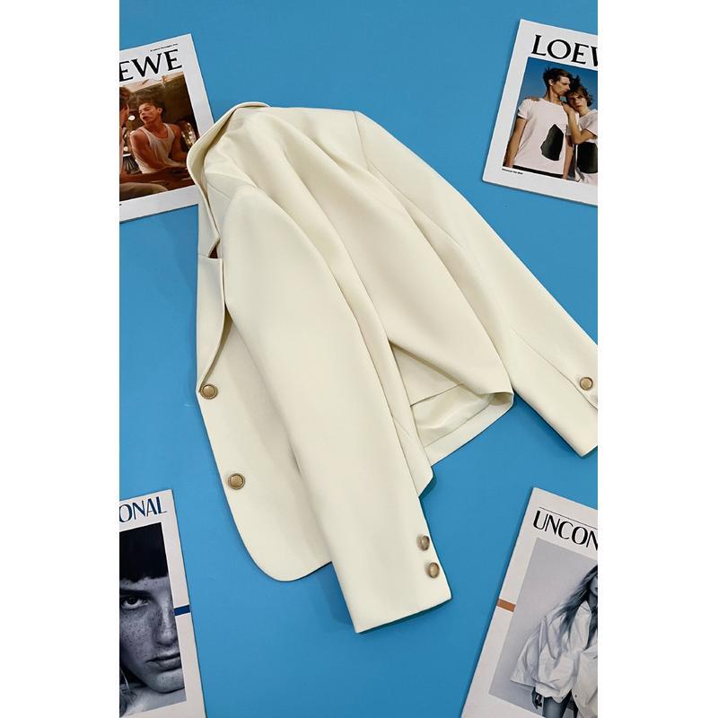  spring and autumn new beige ultra-short suit jacket women's Korean style casual small man all-match small suit