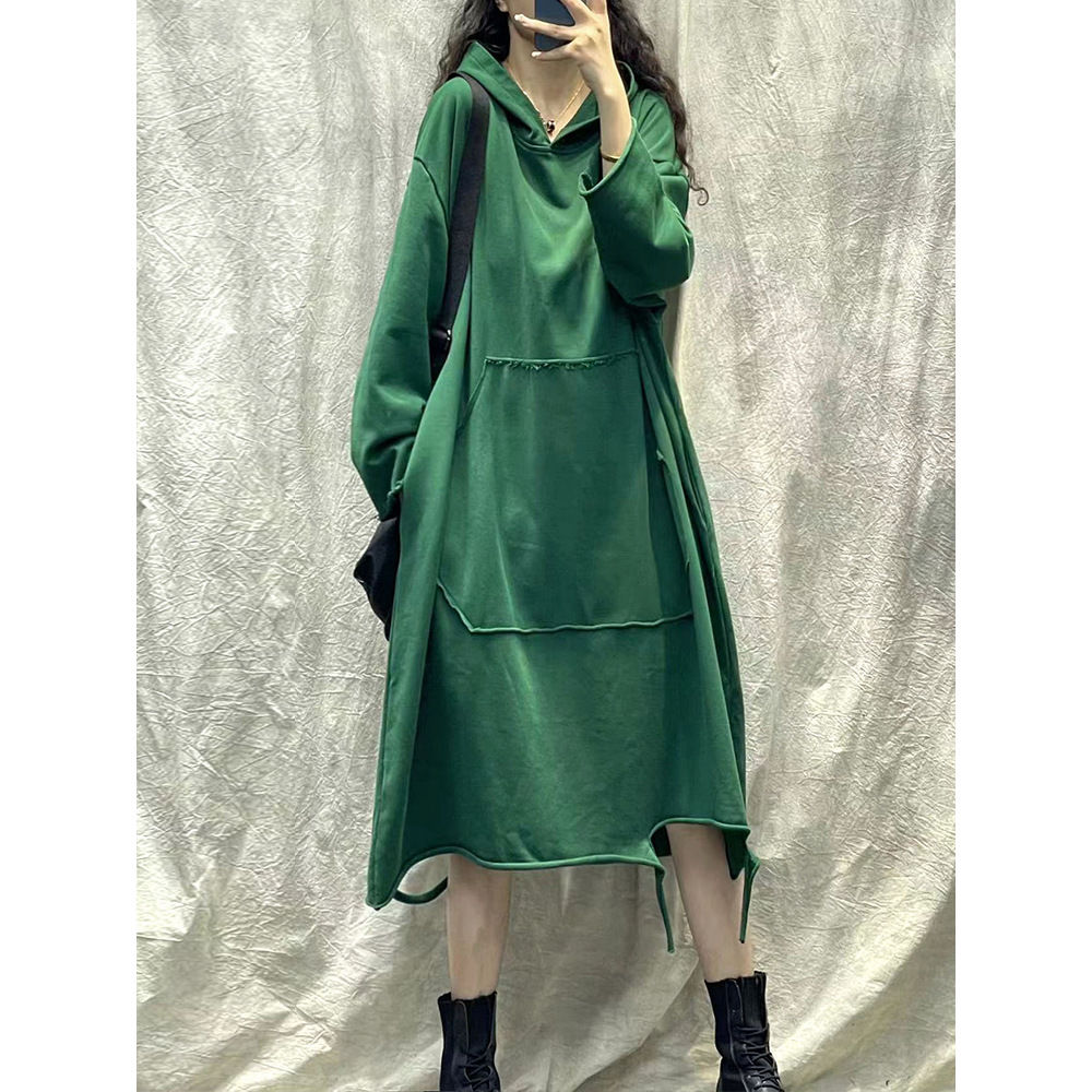 春秋裝女新款洋氣冬裝長袖上衣女連帽加絨衛衣秋冬季連衣裙女裙子