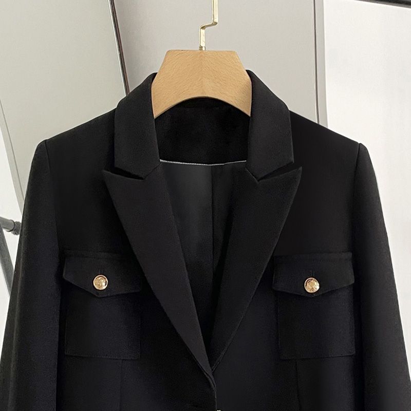  autumn and winter new style small fragrance style black small man design sense niche clothing loose jacket short coat suit women