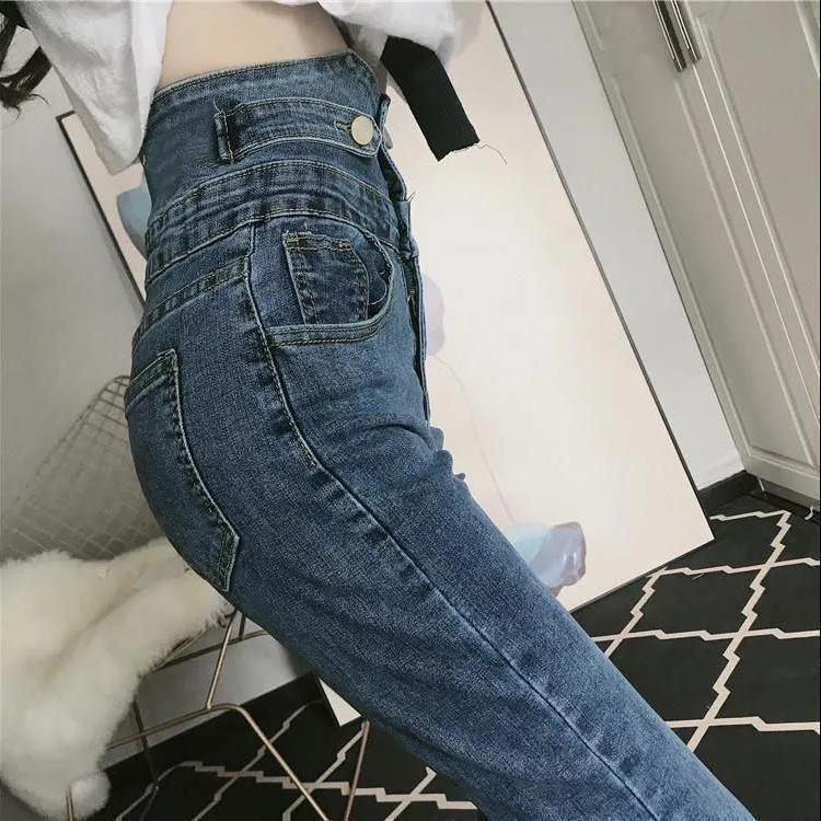 Super high waist jeans women's pencil pants 2022 autumn and winter plus velvet new fat mm slim slim pencil skinny pants