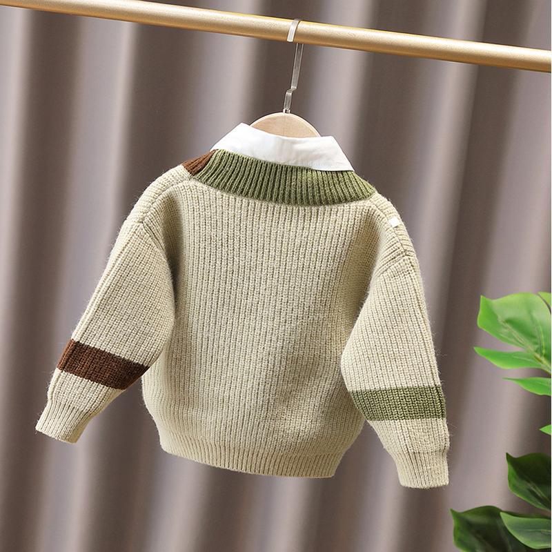 Children's Han Fan cartoon pocket knitted cardigan boys and girls 2022 autumn and winter clothes baby thickened sweater children's coat